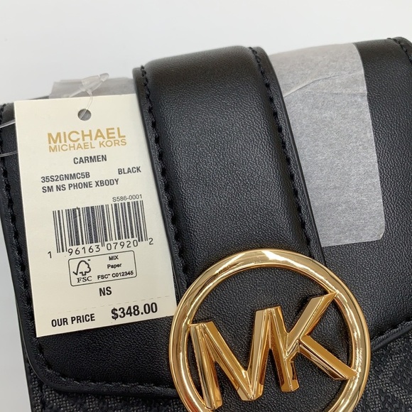 NWT MICHAEL KORS CARMEN SMALL NORTH SOUTH PHONE XBODY BLACK SIGNATURE COLOR - Picture 14 of 14